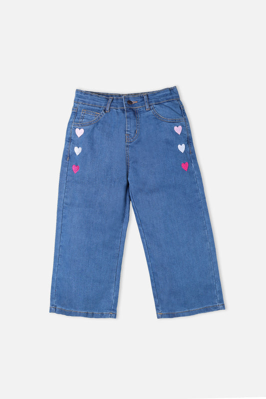 Wide leg Fit embroidered denim