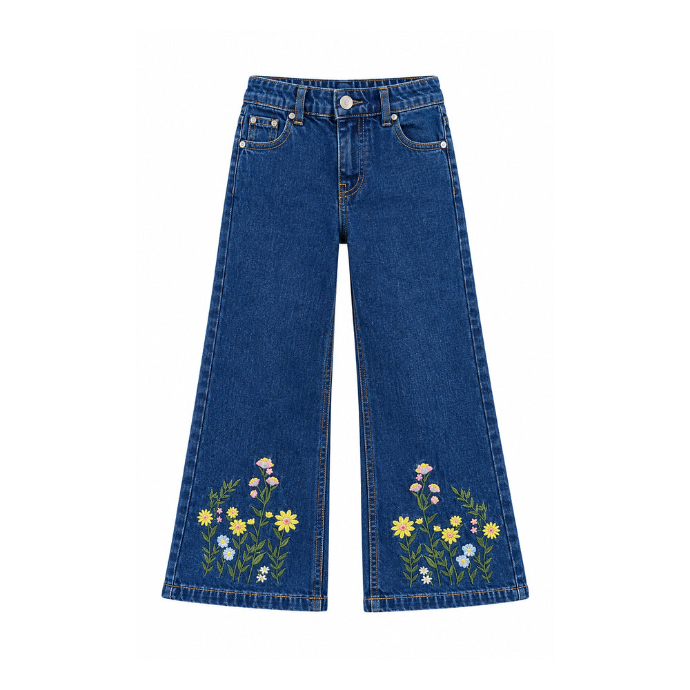 Girls’ Embroidered Wide-Leg Denim Jeans