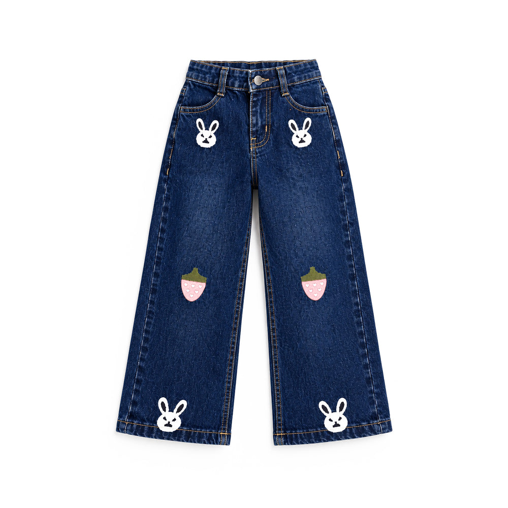 Girls Denim Wide-Leg Pants