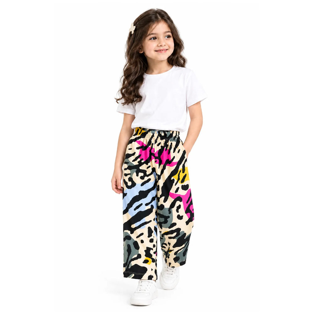 Girls Multicolor Printed Wide-Leg Trouser