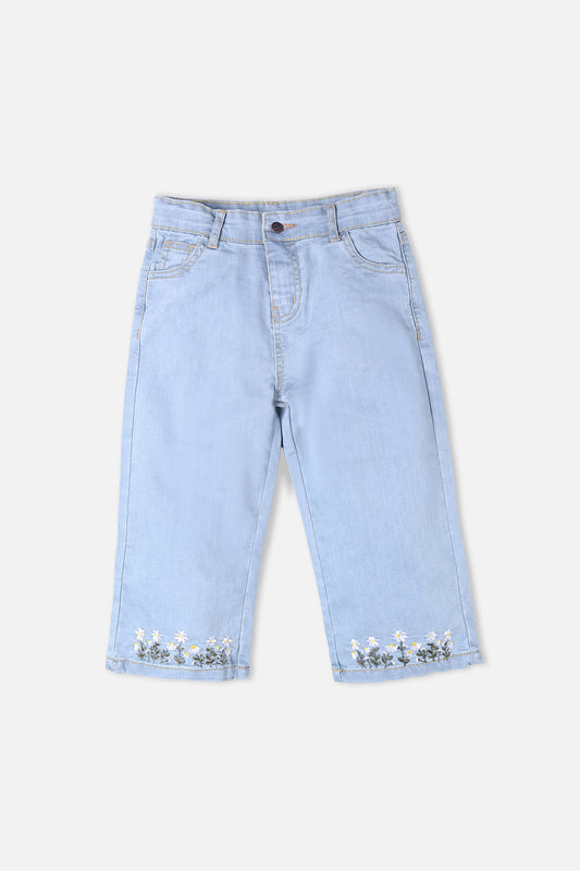 Wide leg Fit embroidered denim