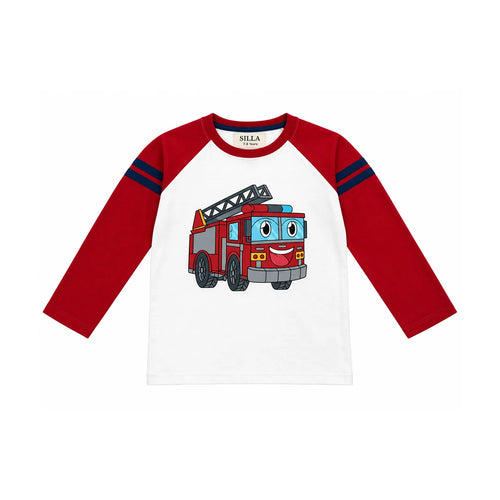 Boys’ Fire Truck Raglan Full-Sleeve T-Shirt