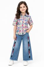 Premium Girls’ Front-Open Kurty with Denim Pant