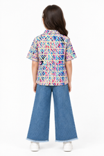 Premium Girls’ Front-Open Kurty with Denim Pant