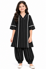 Premium Girls’ Woven 2-Piece Set – Striped Frock & Trouser