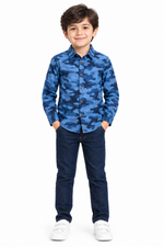 Boys Blue Camouflage Woven Casual Shirt