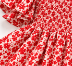 Girls’ Red Floral Puff-Sleeve Dress