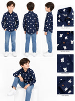 Boys Printed Casual Shirt – Navy Blue Teddy Bear Design