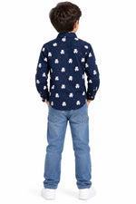 Boys Printed Casual Shirt – Navy Blue Teddy Bear Design