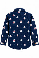 Boys Printed Casual Shirt – Navy Blue Teddy Bear Design