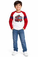Boys’ Fire Truck Raglan Full-Sleeve T-Shirt