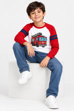 Boys’ Fire Truck Raglan Full-Sleeve T-Shirt