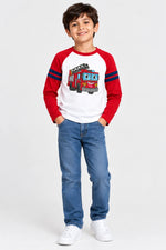 Boys’ Fire Truck Raglan Full-Sleeve T-Shirt