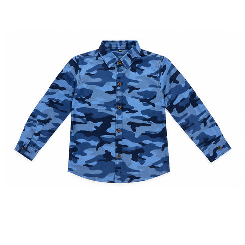 Boys Blue Camouflage Woven Casual Shirt