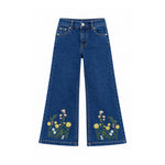 Girls’ Embroidered Wide-Leg Denim Jeans