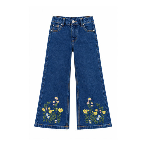 Girls’ Embroidered Wide-Leg Denim Jeans