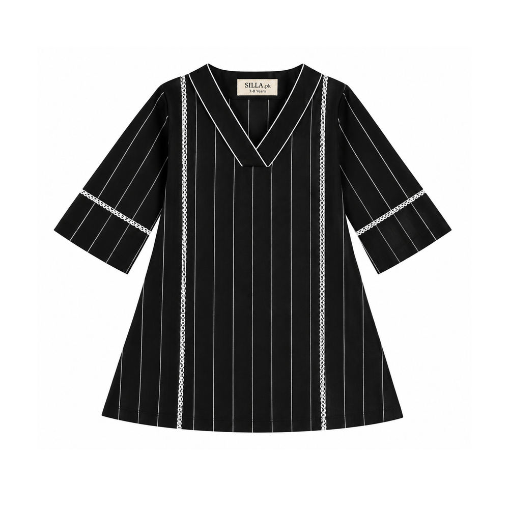 Premium Girls’ Woven 2-Piece Set – Striped Frock & Trouser