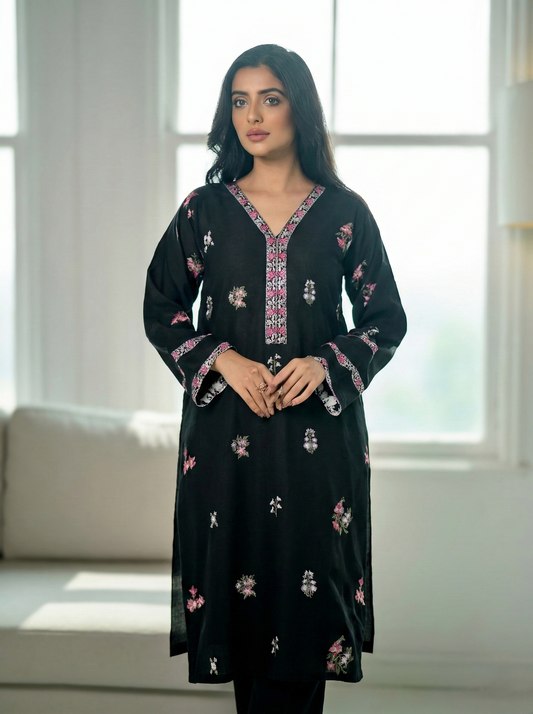 BLACK MIX EMBROIDERED STITCHED 2PC