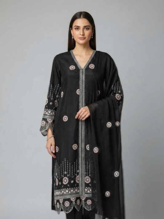 Organza Black only shirt + Dupatta