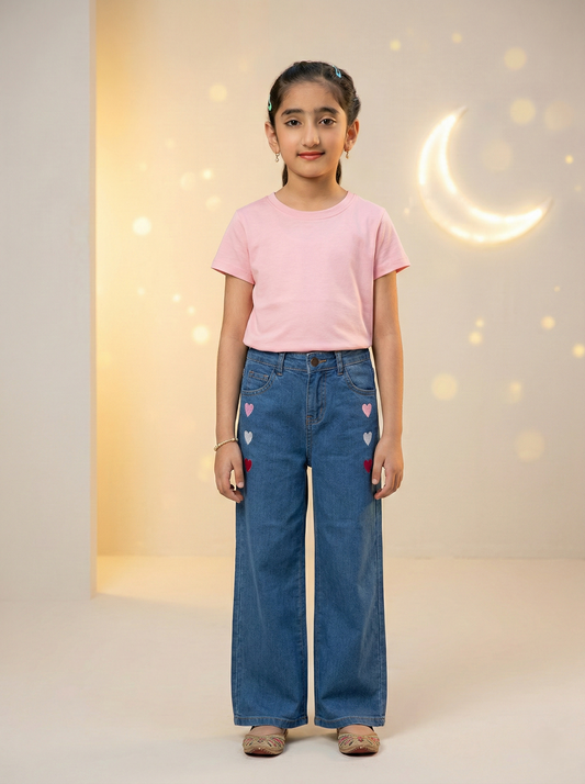 Wide leg Fit embroidered denim