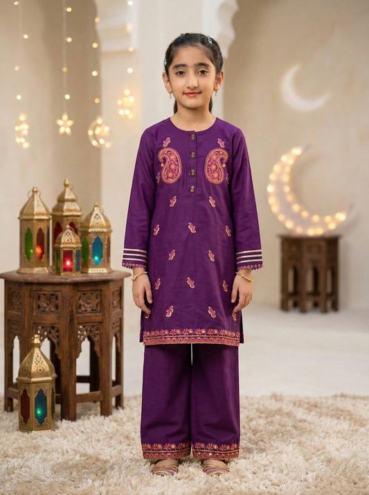 ROYAL BLUE MIX EMBROIDERED STITCHED 2PC