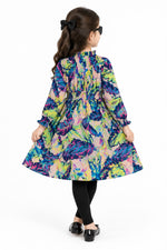 Tropical Print Long-Sleeve Dress