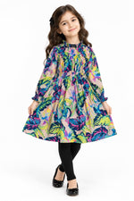 Tropical Print Long-Sleeve Dress