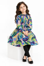 Tropical Print Long-Sleeve Dress