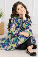Tropical Print Long-Sleeve Dress
