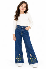 Girls’ Embroidered Wide-Leg Denim Jeans