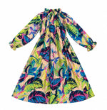 Tropical Print Long-Sleeve Dress