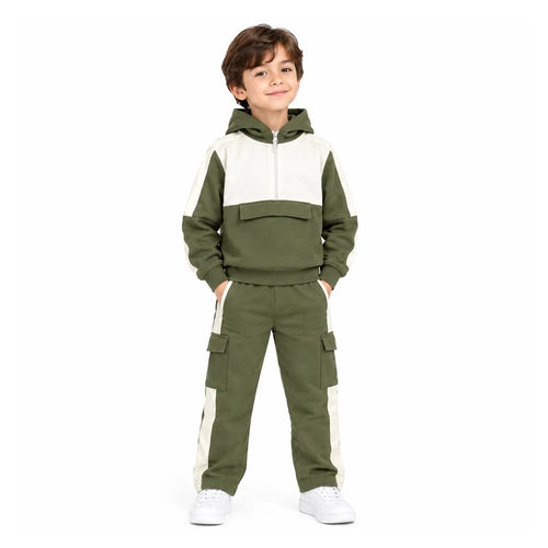 Boys 2-Piece Tracksuit – Olive Green & Cream